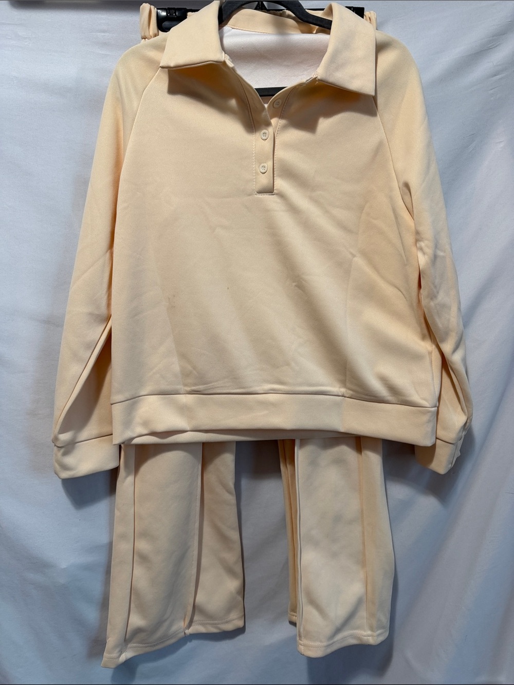 Women's Cream Pullover Polo & Wide-Leg Pants Set